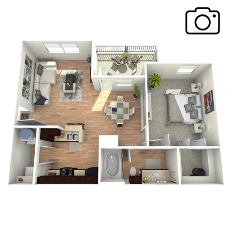 Floor plan for 1 bed, 1 bath, 685 sqft